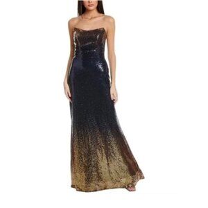 Rene Ruiz Collection Gown 12 Ombre Sequin Embellished Strapless Long Blue Gold